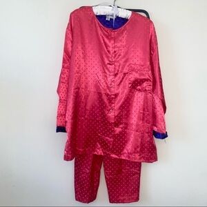 Natori II Saks Fifth Avenue Charmeuse Pink Dot Silky Pajama Set Size Small